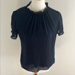 Brooks Brothers Blue Puff Sleeve Ruffled Blouse